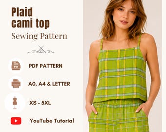 Spaghetti Strap Tank Top Sewing Pattern, Square Neck Cami Top Pdf, XS - 5XL | A0, A4 & US Letter