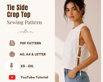 Easy Tie Side Blouse Sewing Pattern, Sleeveless Summer Top Pdf, Instant Download, XS-5XL | A4, US Letter, A0