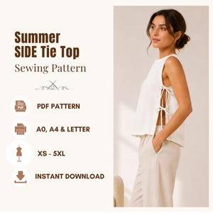 Summer Side Tie Top Sewing Pattern, Women’s Tank Top PDF, Digital Download, XS-5XL | A4, US Letter, A0