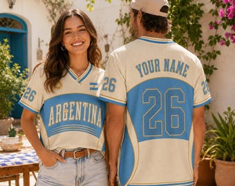 Camiseta de fútbol de Argentina, camiseta de aficionado al fútbol argentino, camiseta azul celeste del día del partido 26, camiseta de Argentina, regalo para aficionados al fútbol
