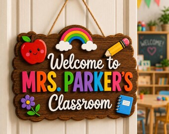 Letrero personalizado para el aula del profesor, decoración de madera personalizada para la puerta del aula, letrero de bienvenida a la escuela, letrero con el nombre del profesor, regalo de regreso a clases
