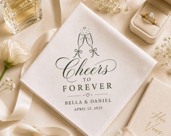 Pañuelo de satén personalizado para bodas, servilleta con los nombres de la pareja, recuerdo para brindar por siempre, regalo para despedida de soltera.