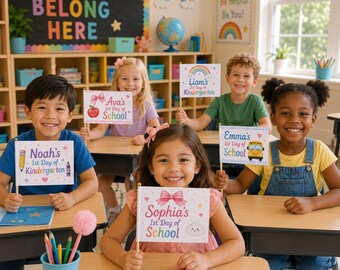Bandera de mano personalizada para el primer día de clases, bandera de regreso a clases con nombre personalizado, accesorio para fotos de jardín de infantes, letrero escolar para niños
