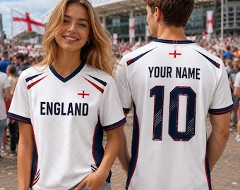 Camiseta de fútbol de Inglaterra, camiseta personalizada con nombre y número para aficionados al fútbol, camiseta blanca de Inglaterra con cuello en V, regalo deportivo personalizado