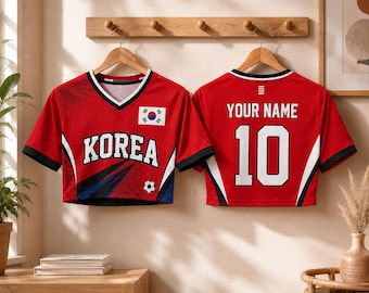 Camiseta corta de fútbol de Corea, camiseta para aficionados al fútbol coreano, camiseta roja para el día del partido, camiseta personalizada con nombre y número, regalo de fútbol coreano