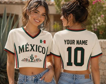 Camiseta corta de fútbol de México, camiseta para aficionados del desierto mexicano, camiseta de fútbol con cuello en V y nombre personalizado, regalo para aficionados al fútbol