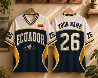 Camiseta de fútbol de Ecuador, camiseta de aficionado al fútbol de Ecuador, camiseta de la Cordillera de los Andes, regalo de fútbol personalizado con nombre y número