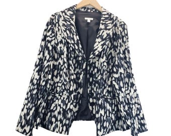 Blazer Black White Abstract Print 22W Fashion Bug Career Wear Pockets Collar