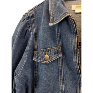 Maeve Denim Jacket Anthropologie Puff Sleeve Blue XL 80s Style Tie Wrist Moto image 4