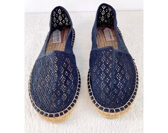 Black Espadrille Lace Flats 40 Eu - 9.5 US by Alpargatus Handcrafted Jute Sole
