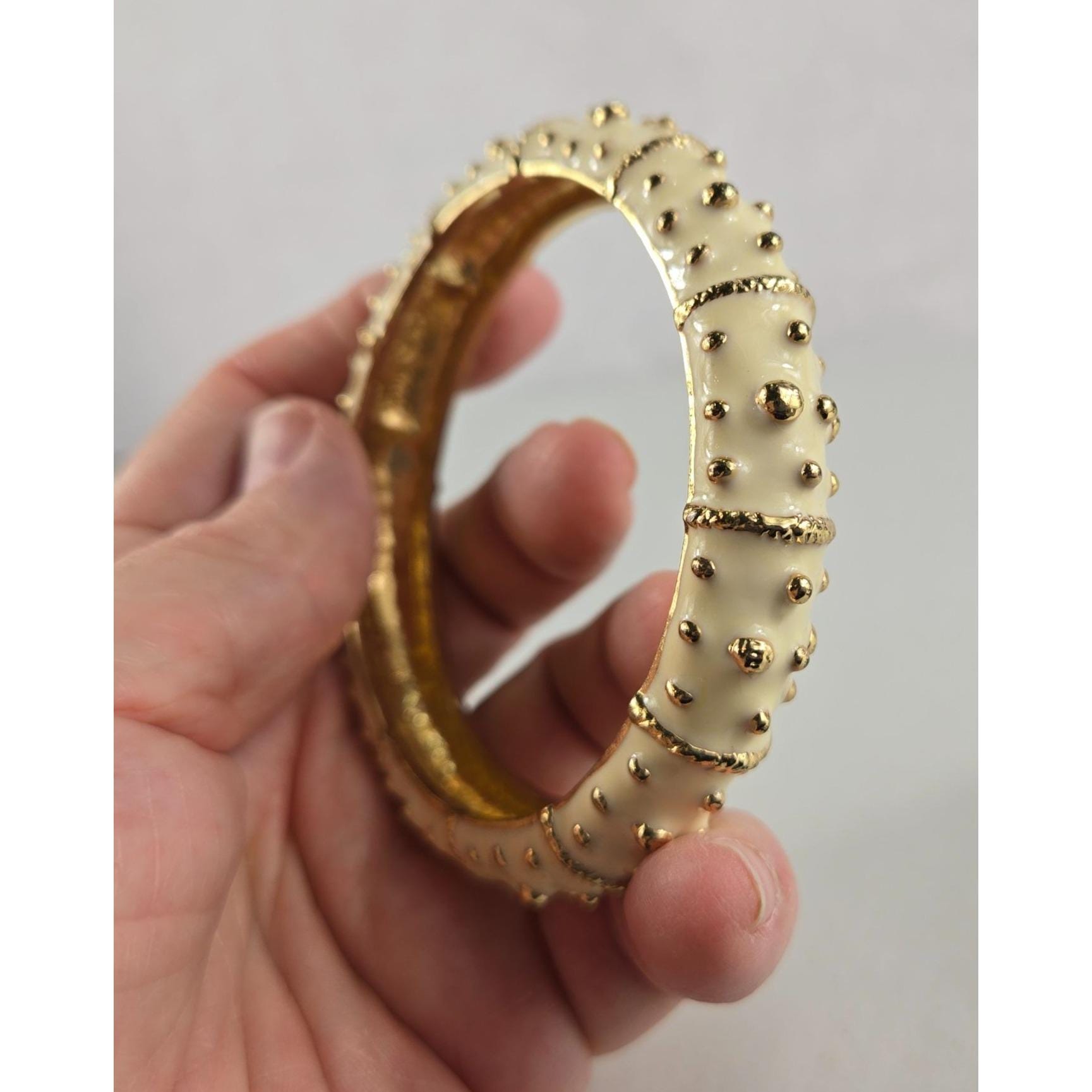 Lilly Pulitzer Bracelet Gold Plated Cream Enamel Sea Urchin Bangle VTG Signed