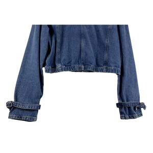 Maeve Denim Jacket Anthropologie Puff Sleeve Blue XL 80s Style Tie Wrist Moto image 12