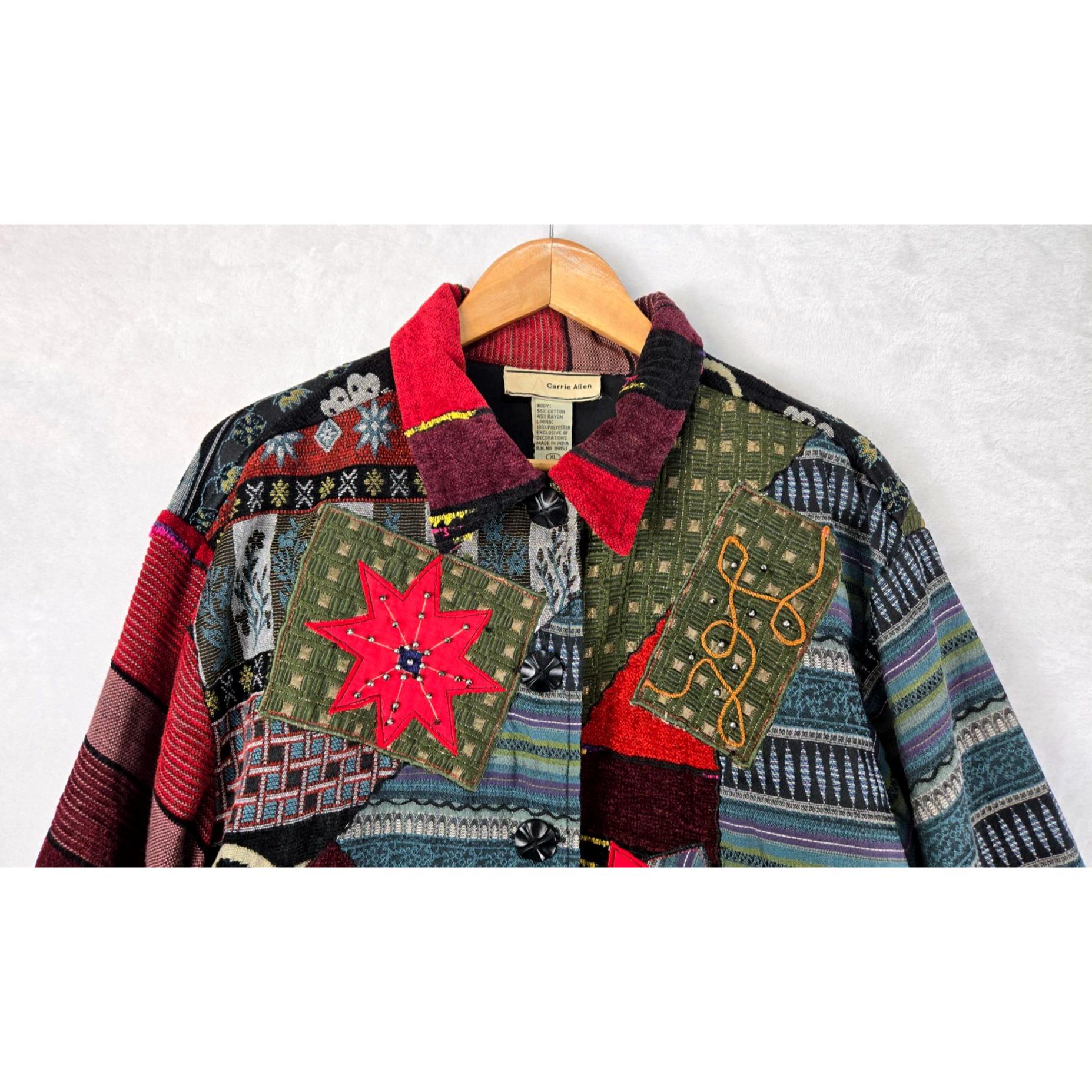 ジャケット・アウター 80s 90s \"mosaic USA\" wide linen jacket G4000 VINTAGE JACKET // 90's Funky Patchwork Pleated Floral