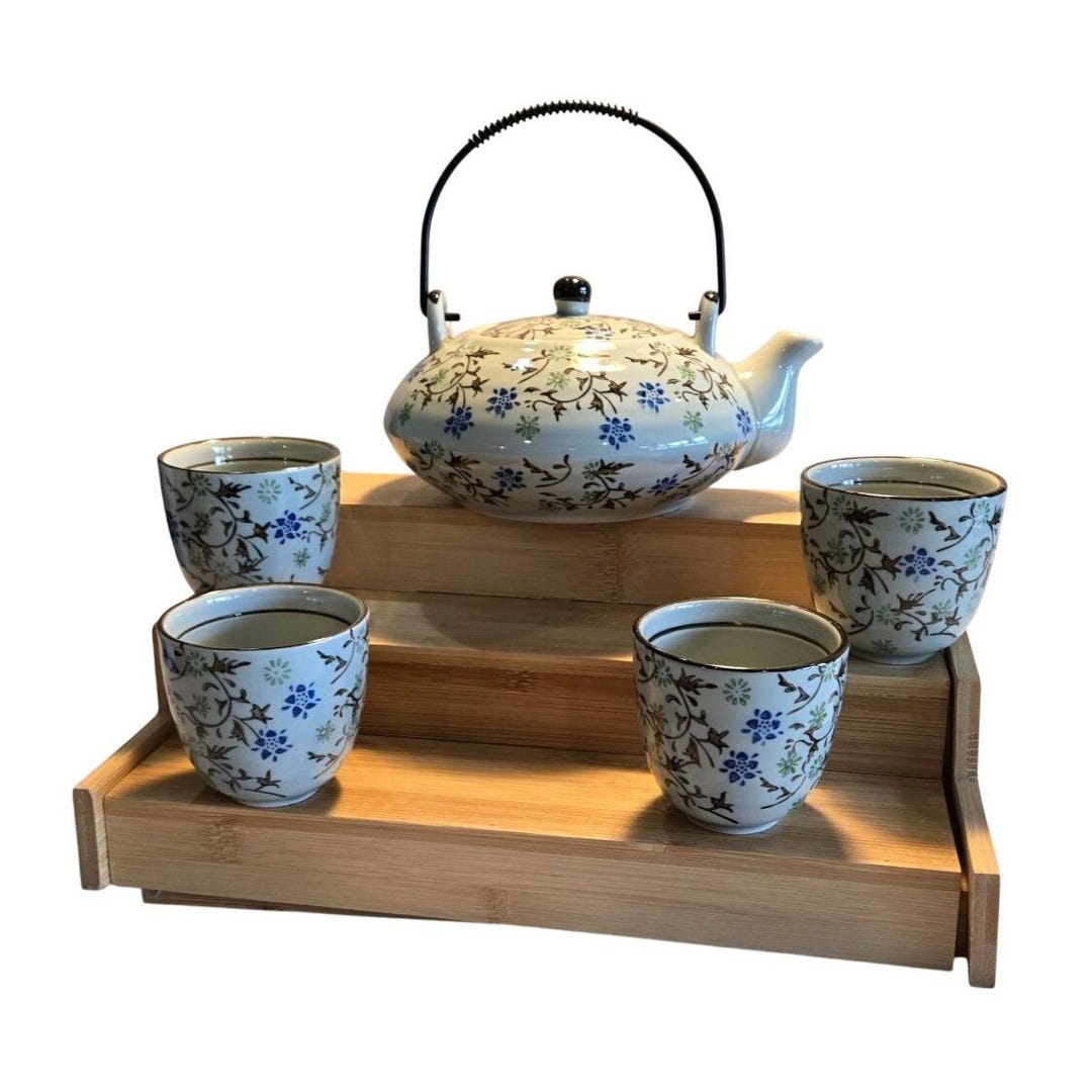Tomoko Tea Set Pier1 Import Porcelain Hand Painted Floral 4 Cups Teapot ...