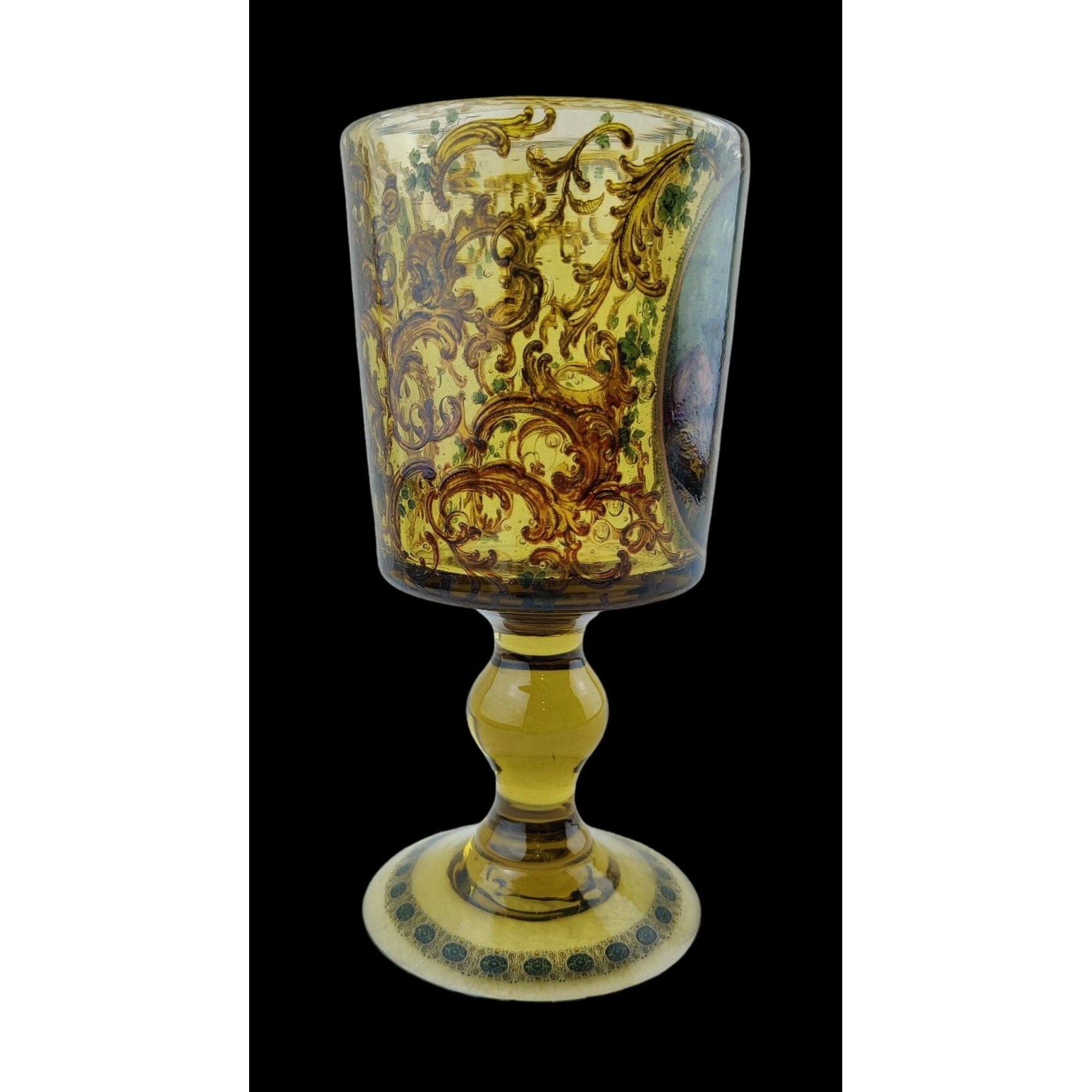 Vintage Hand Blown Goblet Green Glass Bubbles Medieval Etsy