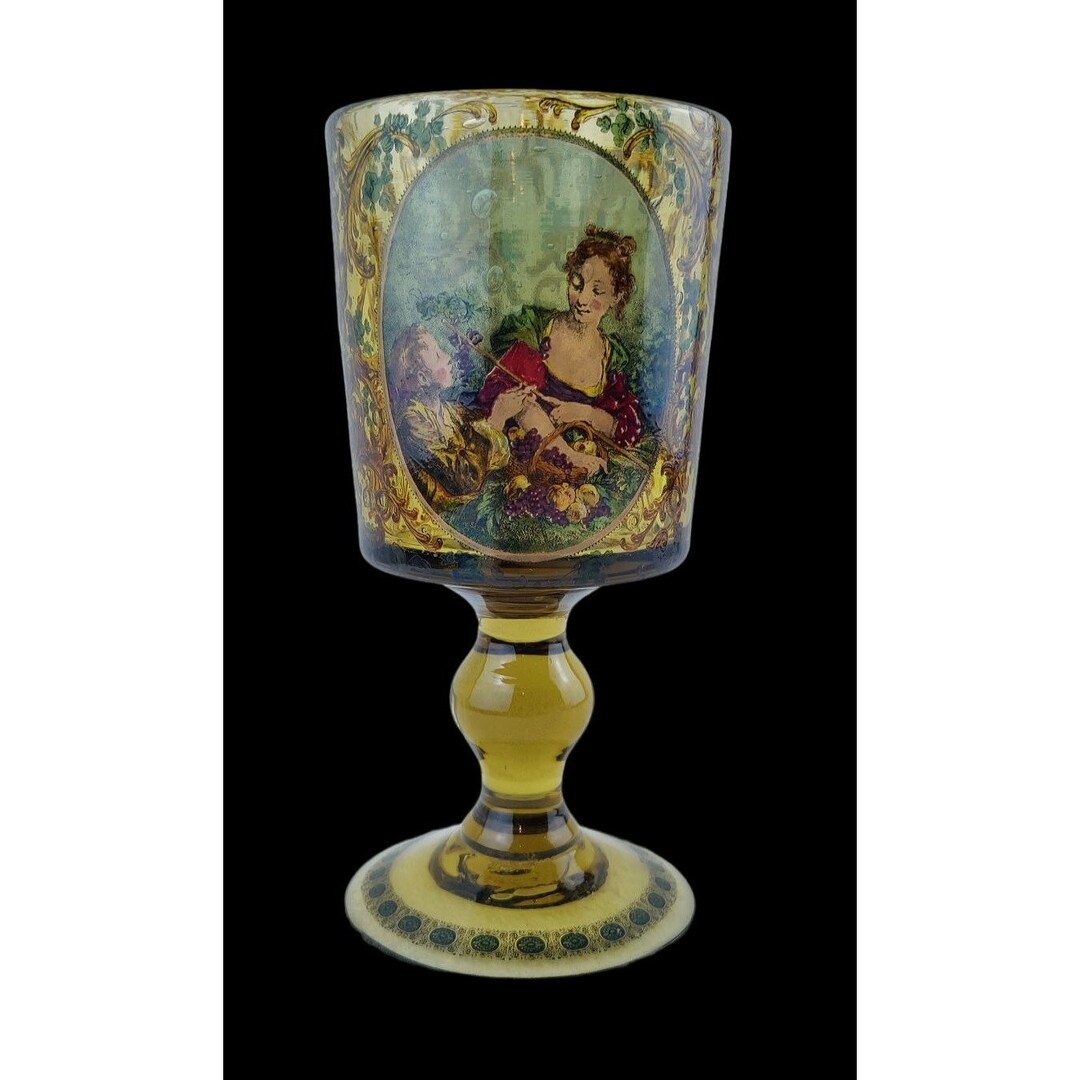 Vintage Hand Blown Goblet Green Glass Bubbles Medieval Etsy