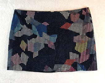 Trina Turk Mini Skirt Pencil Geometric Sz 12 Black Multi Color Mod 60s-70s Style