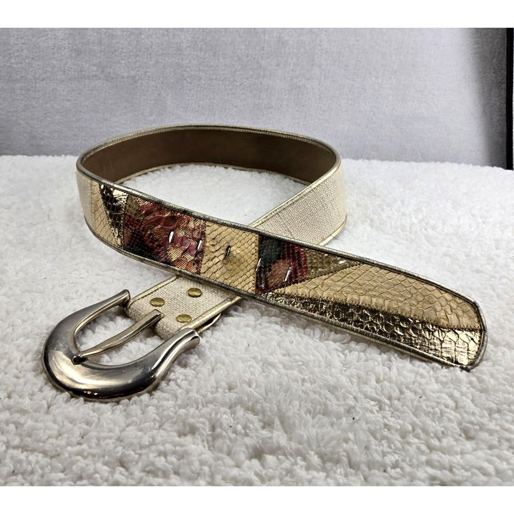 DUSTY BAKER BELT WIDE CREAM FABRIC SNAKESKIN METALLIC BRONZE GOLD SIZE M Dark, daring, and unapologetic... Serving black with a side  main image 4