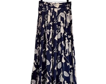 VTG plooirok zwart midi L van Billie Martin Damesmode Nieuwigheid Print VS