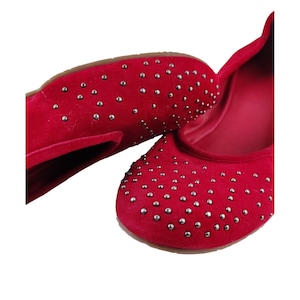Bernardo Red Suede Ballerina Flats W/Brass Studs Holiday Wear Women