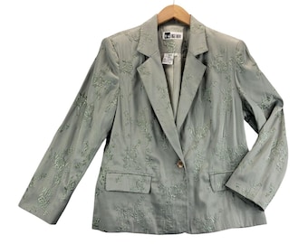Blazer 10 vert sauge brodé tapisserie by Together Vtg Career Wear années 80/90