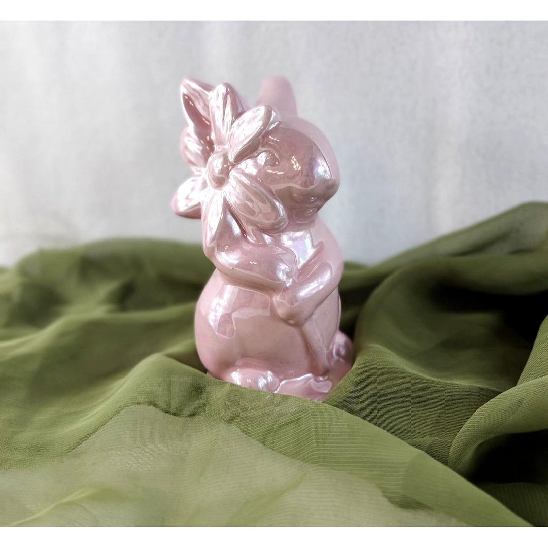 Pink Rabbit Ceramic Tree Bunny Rabbit Figurine 5.5