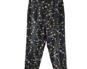 Black Skik Embroidered Ankle Capri's 12 by Silkland Lined Floral Chic Elegant