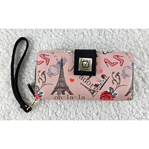 Stone Mountain Wristlet Wallet Pink Schwarz Paris Leder Double Fold Checkbook