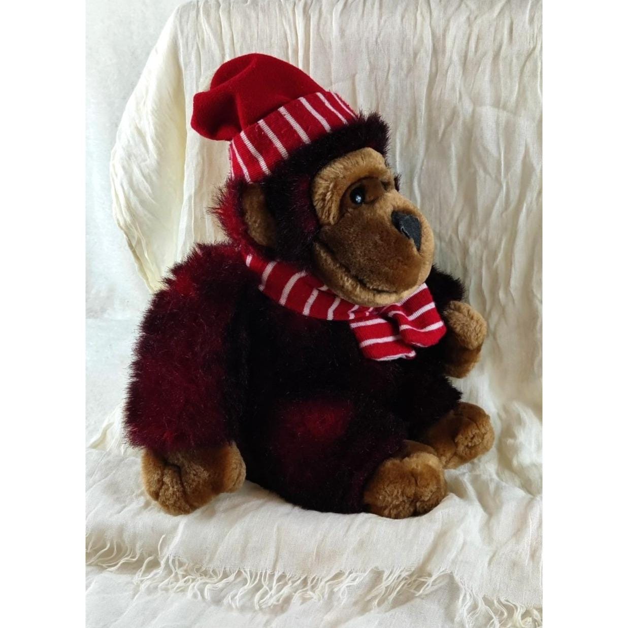 ヴィンテージ　クリスマス ぬいぐるみ 赤緑帽子 ヴィンテージ クリスマス ぬいぐるみ 赤緑帽子 ぬいぐるみの猿の赤い