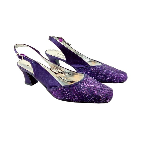 Slingback Purple Evening Formal Shoe Medium Heel Glitter Satin Wedding Size 9W