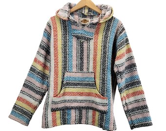 Baja Hoodie Pastel Sunrise S by Earth Ragz Multi Color Stripe Mexican Sweater