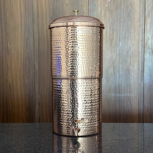 Hammered Pure Copper Gravity Water Dispenser with Carbon Filter and Brass Tap. 15L & 20L