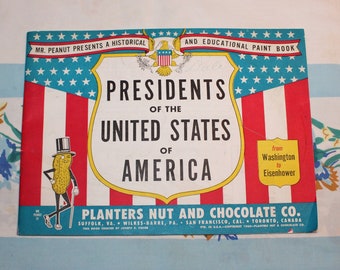 Presidents of the United States of America Coloring Book, Planters Peanuts, Presidents color book, 1953