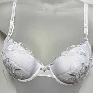 La Vora Silver Gray Floral Lace Bra – 36A Lightly Padded Vintage  Lingerie with Laundry Bag