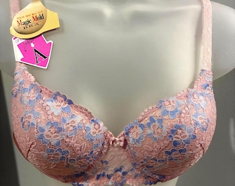 Vintage Y2K La Vora, Magic Mold,  Pink Floral Lace Bra 36A  Deadstock NWT