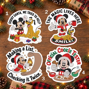 Disney Mickey Mouse Christmas Embroidered Patch, Mickey and Pluto Holiday Iron On Patch, Magic Lives Here, Santa Christmas Cartoon Applique