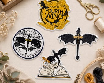Fourth Wing Dragon Embroidered Patch, Winged Dragon Iron On Patch, Rebecca Bookish Fantasy Patch, Sew On Jacket Applique