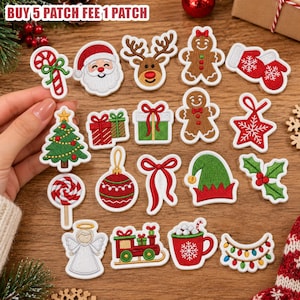 Embroidered Christmas Patches: Santa, Gingerbread, Reindeer