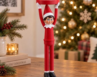 Portavelas de elfo navideño impreso en 3D, portavelas de té de elfo, divertida decoración navideña para mesa, decoración navideña para estantes