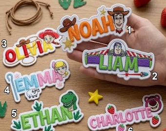 Parche personalizado de Disney Toy Story con nombre, parches termoadhesivos de Woody, Buzz, Jessie y Lotso, regalo de viaje a Disney para niños, parche para chaqueta o mochila, parche para gorra.