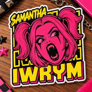 Samantha IWRYM Embroidered Patch, Hot Pink Screaming Girl Iron On Patch, Pop Punk Goth Aesthetic, Funny Alternative Jacket Backpack Patch