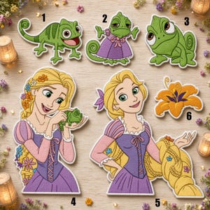 Tangled Rapunzel and Pascal Embroidered Patch, Disney Princess Iron On Applique, Cute Floral Cartoon Patch for Jackets Bags and Backpacks