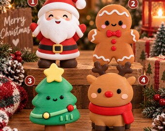 Paquete de figuras navideñas impresas en 3D, decoración de árbol de jengibre con Papá Noel y renos, decoración navideña kawaii para escritorio, linda decoración de estante de PLA