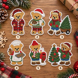 Christmas Teddy Bear Embroidered Patch, Cute Holiday Bear Sew On Patch, Christmas Iron On Applique, Festive Bear Patch for Jackets, Bags