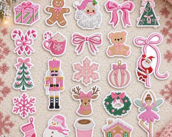Parches navideños, bordado rosa de Papá Noel, bastón de caramelo, hombre de jengibre, parche de árbol de Navidad, copo de nieve, muñeco de nieve, calcetines navideños, parche termoadhesivo