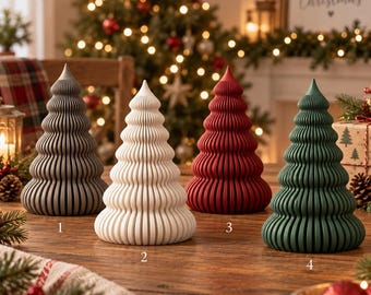 Árbol de Navidad acanalado impreso en 3D, árbol de mesa navideño moderno, decoración navideña minimalista para el hogar, árbol rojo, verde y blanco