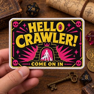 Parche bordado de la serie de libros de fantasía Dungeon Crawler Carl Hello Crawler, parche de la Princesa Donut, lector de fantasía, regalo para amantes de los libros, jugador de LitRPG