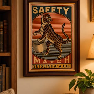 Tiger Safety Match-affisch, retro brandmansväggkonst, industriell dekor, 300 DPI digital nedladdning
