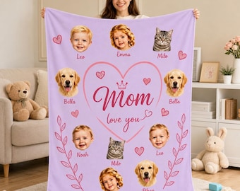 Personalized Photo Blanket for Grandpa, Custom Family Fleece Throw, Custom Name & Picture, Father’s Day Gift, Multiple Sizes