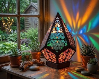 Boho Geometric Floor Lamp, LED Projection Light, Ambient Night Light, Artisanal Design